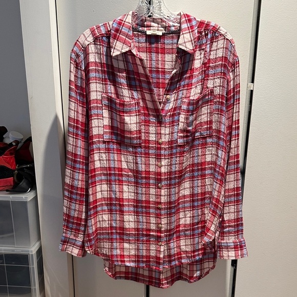 Pilcro Tops - Pilcro Hadley Red and White Plaid Shirt